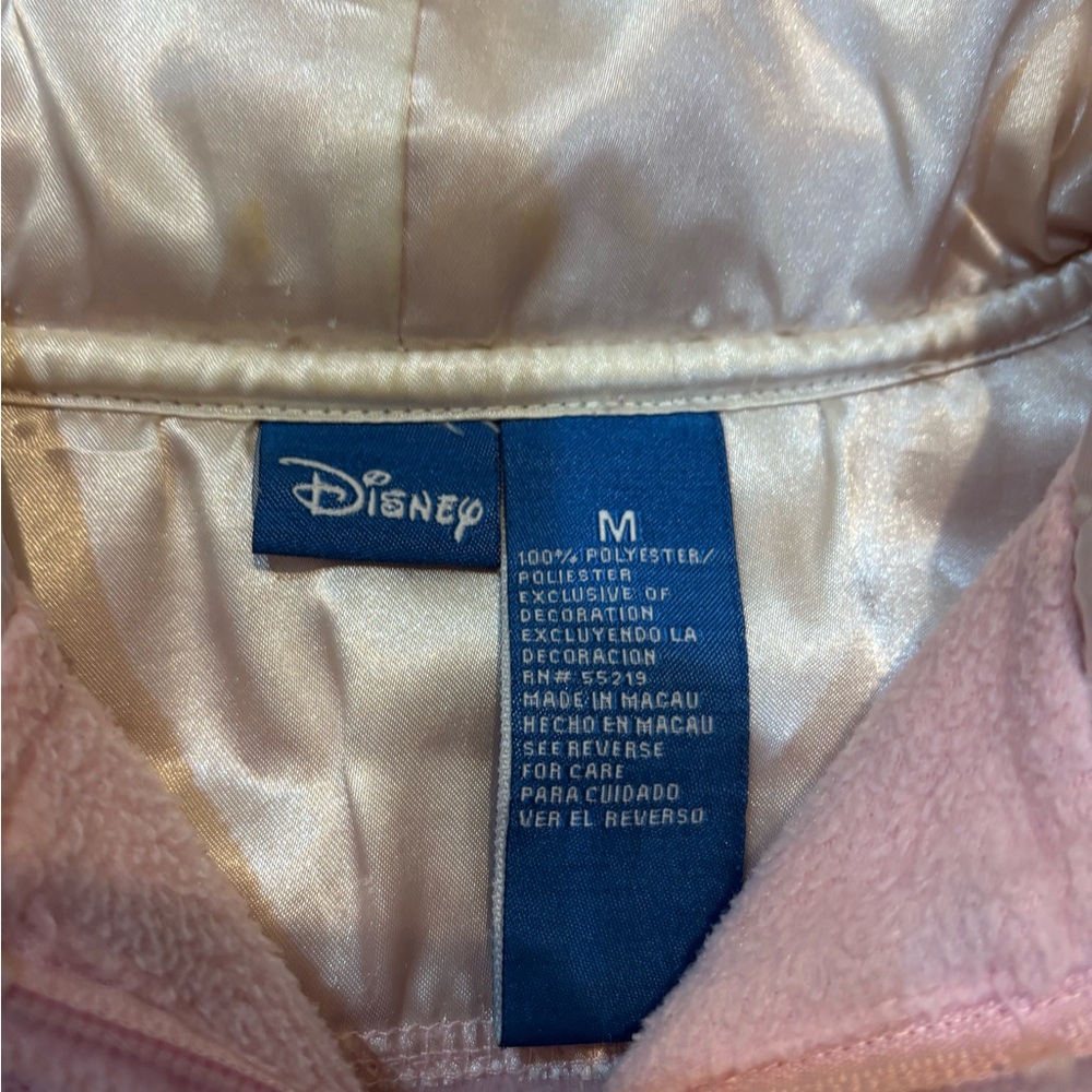 Disney Tinker Bell “Feisty” Pink Fleece Hoodie Women’s Medium Y2K Satin Hood - Picture 3 of 11